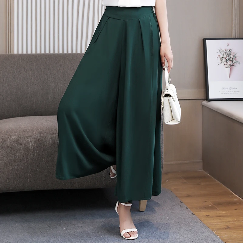 

Solid Loose Woman's Trousers Elastic High Waist Casual Wide Leg Pants for Female Spring Ladies Full Length Skirt Pants