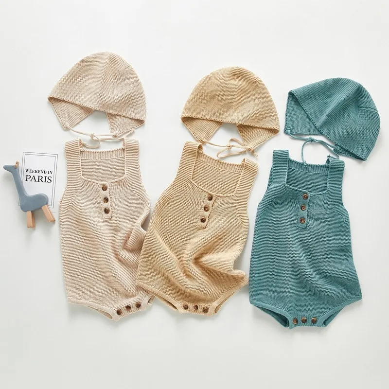 

Newborn Clothes Knited Baby Bodysuit Baby Boy Jumpsuit Overalls Baby Girl Outfits Toddler Girls Clothes Set Bodysuit + Hat