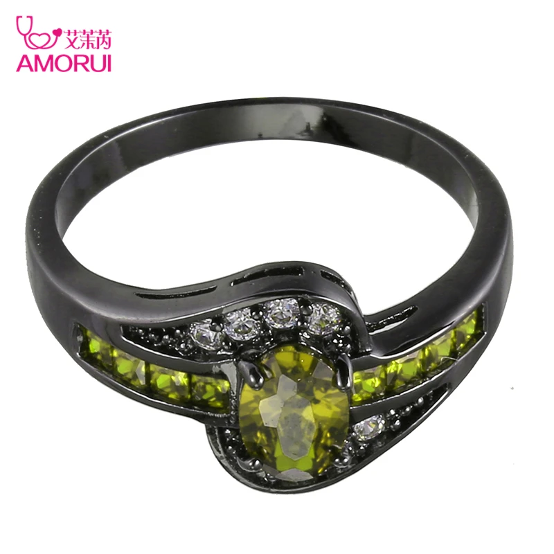 AMORUI Винтаж золотистый и черный Цвет овальной формы оливково зеленая CZ обручальные кольца для женщин/мужчин