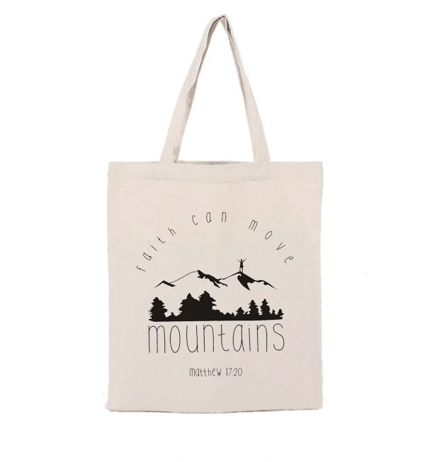 

Faith Can Move Mountains Canvas Tote Bags Casual Fashion Shopping Shoulder bags Christian Zipper Large Bags Bible Verse Bags