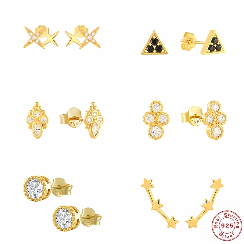 

Fine Jewelry 925 Sterling Silver Piercing Earrring For Woman Bling Zircon Mini Cartilage Stud Earrings Pendientes orecchini Gift