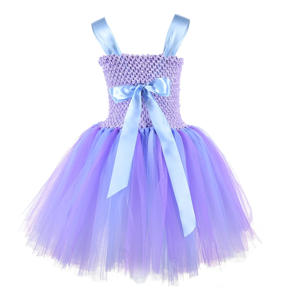 Mermaid Princess Tutu Dress with Headband Blue Purple Under The Sea Shell Tulle Girl Birthday Party Kids Halloween Costume | Детская