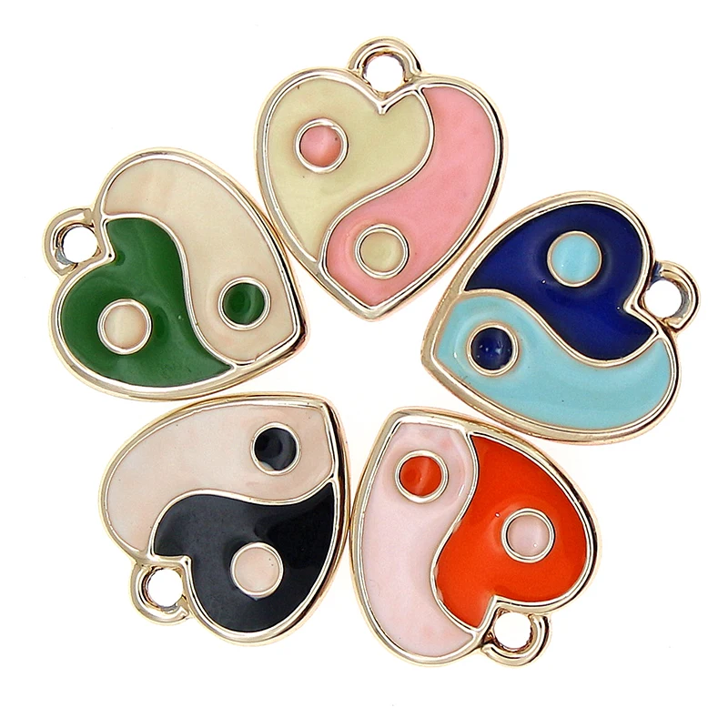 

10pcs/lot 14*16mm Double Sided Enamel Taiji Yin Yang Gossip Multicolour Heart Charms For Necklace & Pendant Jewelry Accessories