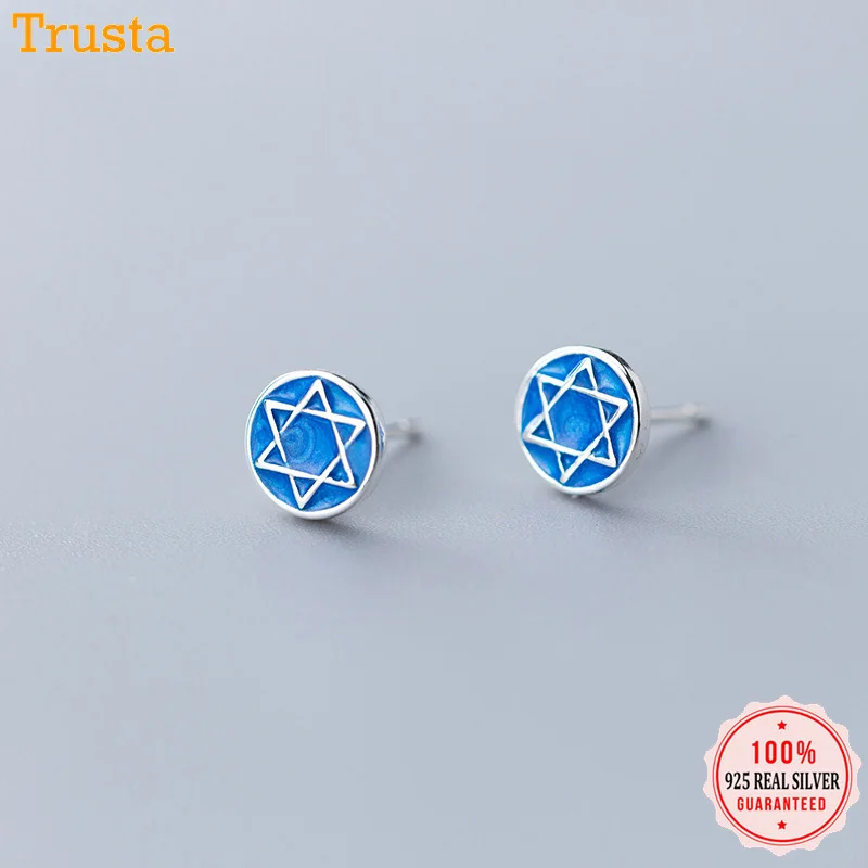 Женские серьги гвоздики с синими гексаграммами Trustdavis серебро 925 пробы модные