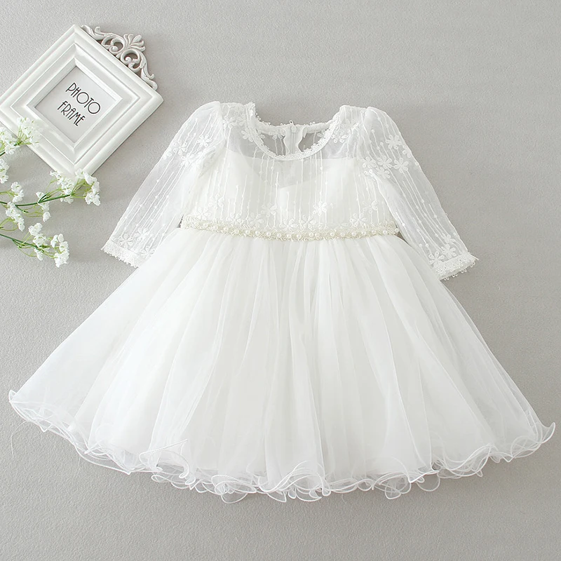 New Baby Girl Dress Baptism Dress White Lace Infant Baptism Birthday Party Wedding Princess Dress Baby Clothing 0-24M