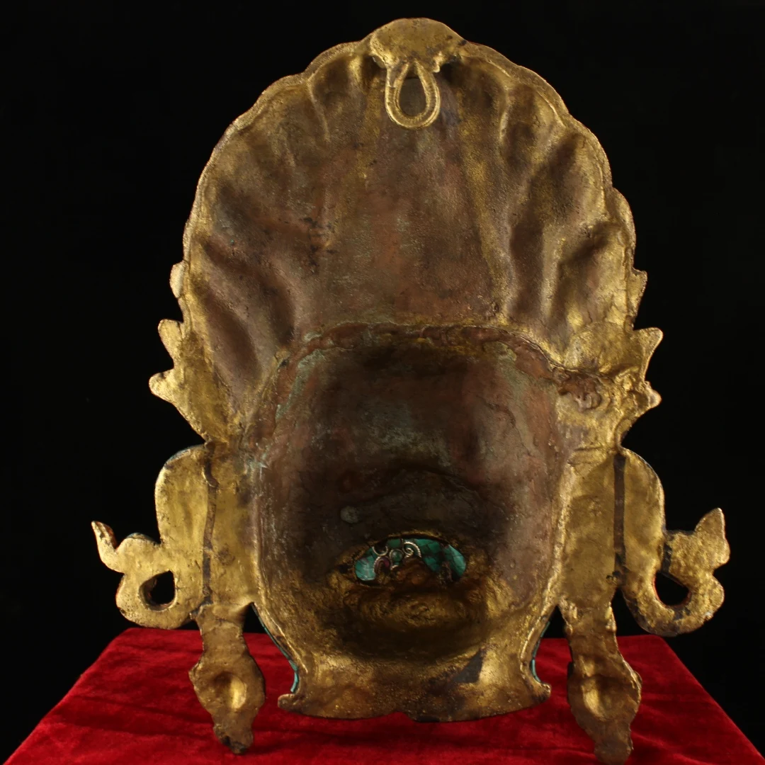 

Tibetan monastery collects old pure copper hand-made inlaid gemstones Turquoise , Painted Mahakala head Mask Sculpture