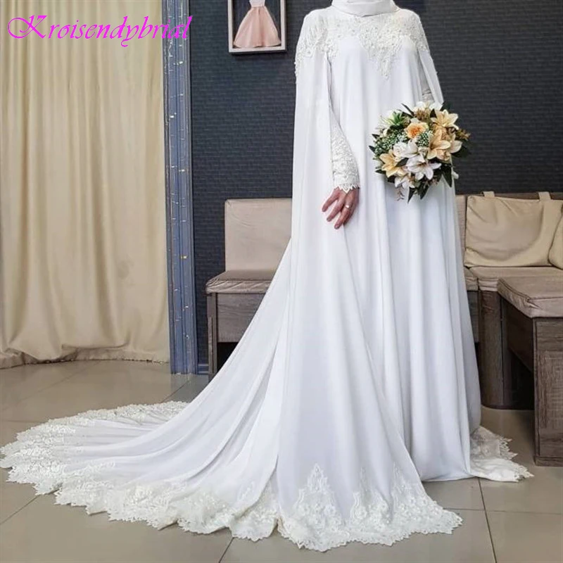 QFS110 Новый мусульманский с длинным рукавом плащом Кружева Свадебные платья