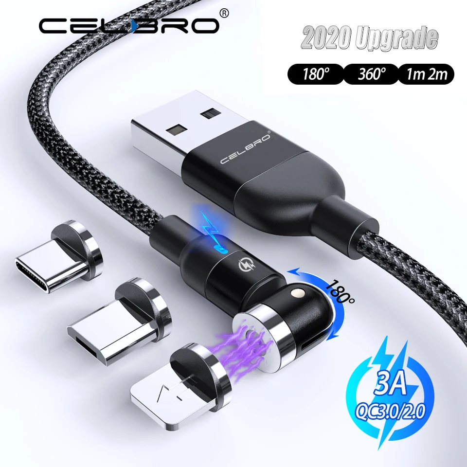 Магнитный зарядный кабель Usb Type-C 3 А 2 м магнитный Дата-кабель Micro 360 ° 90 QC 0 для Samsung