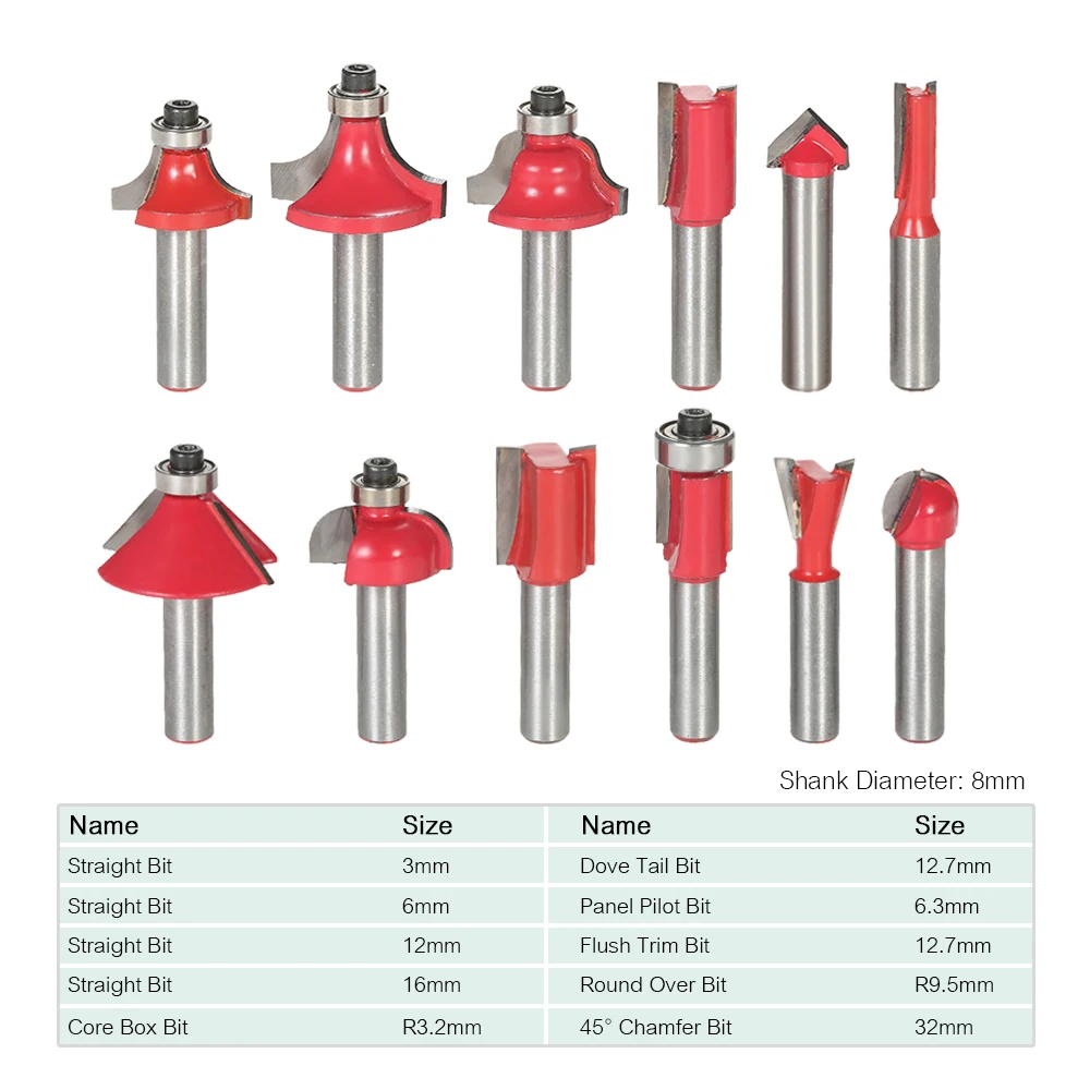12/15PCS Wood Milling Cutter Shank router bits Set cnc cutter milling cutters for wood Woodworking Floor Engraving Cutting tool |