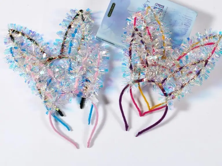 Повязка на голову со светодиодными кроличьими ушками обруч с подсветкой для