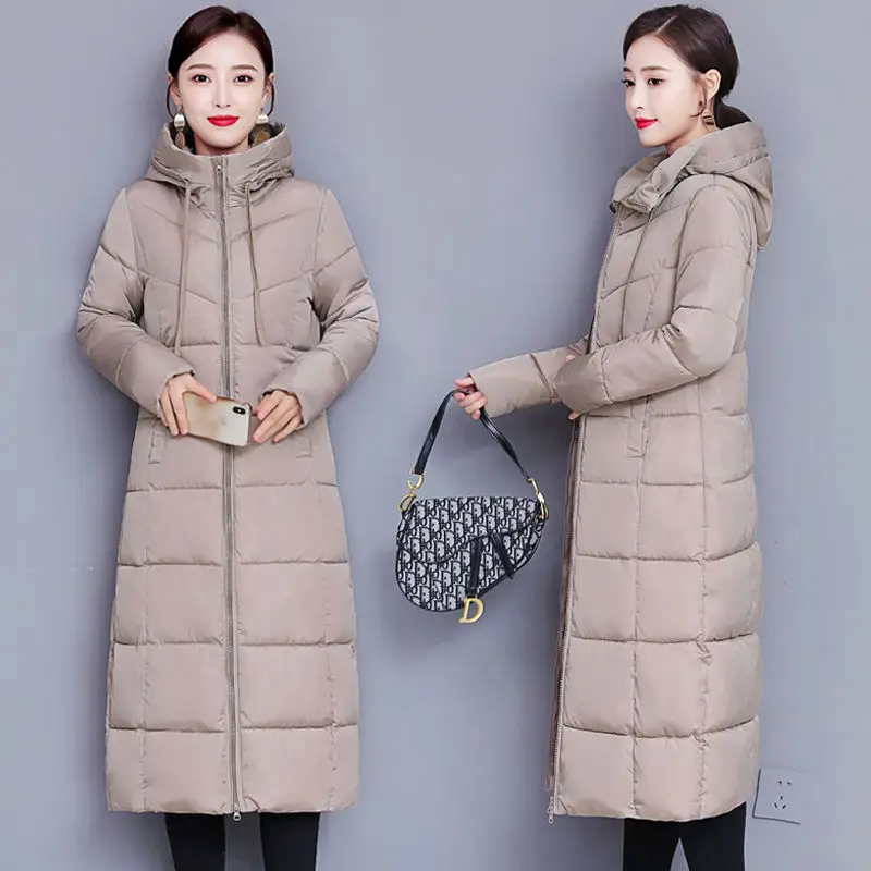 

Autumn Winter Woman New Cotton Padded Liner Parker Female Fashion Fur Collar Jacket Ladies Long Hooded Parka Coat Plus Size A218