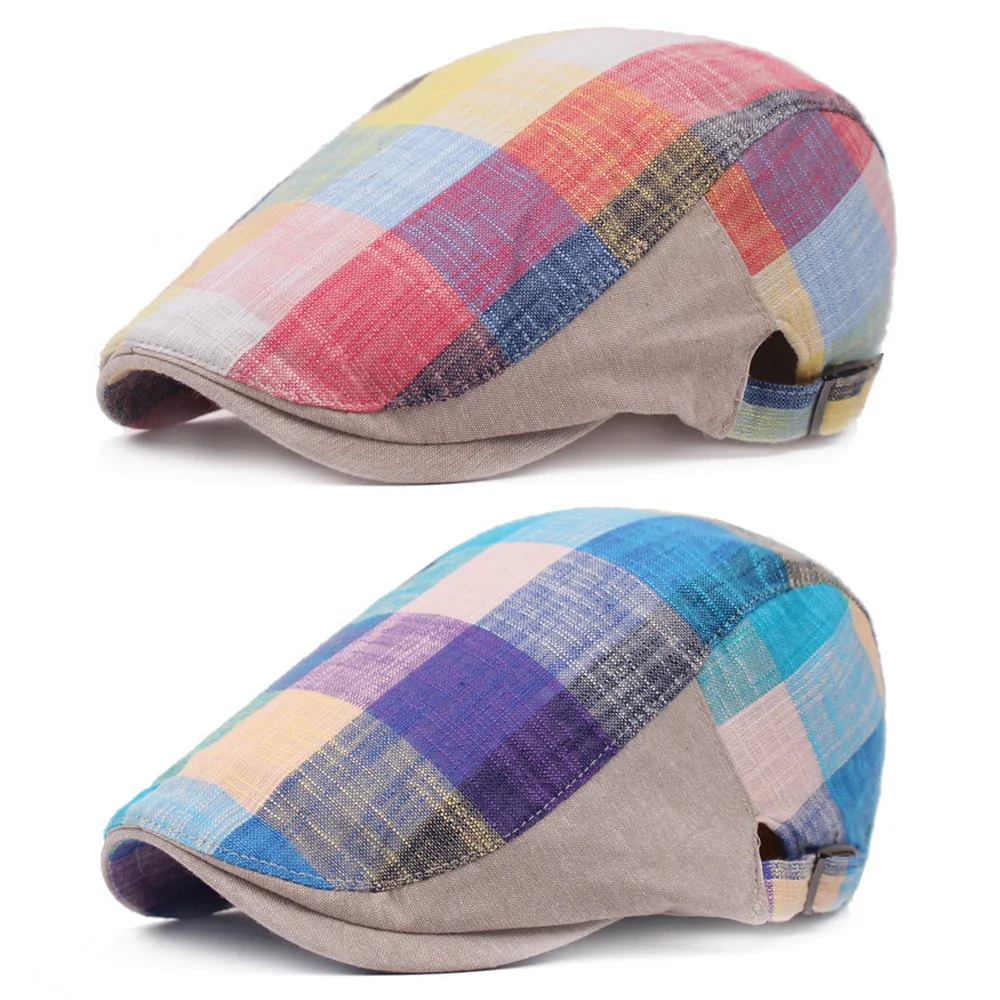 Мужские береты цветные клетчатые шляпы кепка для вождения гольфа плоская