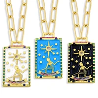 colorful enamel square necklace chain choker for women inlaid cz engraved egyptian portrait pendant retro jewelry accessories