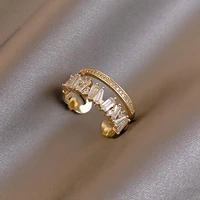 fashion luxury zircon gold double layer opening rings for woman 2021 new gothic finger jewelry adjustable wedding party