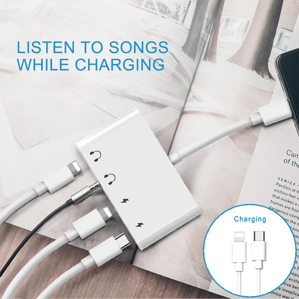 4 в 1 для Lightning до 3 5 мм Aux аудио адаптер сплиттер с type C порт зарядки iPhone X/XS/8/iPad lightning