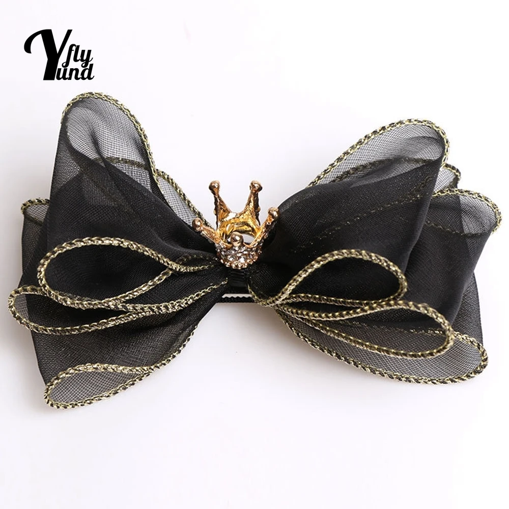 Yundfly 1 PCS Fashion Organza Bowknot Toddler Hairpins Shining Crown Bows Baby Hair Clips Children Headwear Clothing Decoration