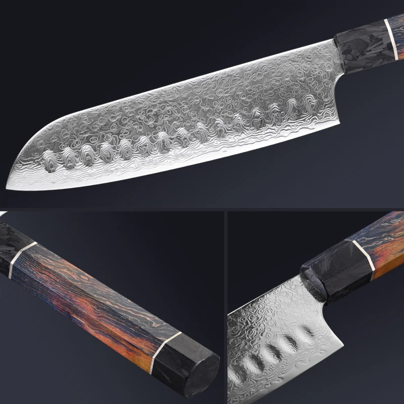 Японский нож сантоку 7 дюймов кованые Дамасские кухонные ножи шеф-повара с мягкой