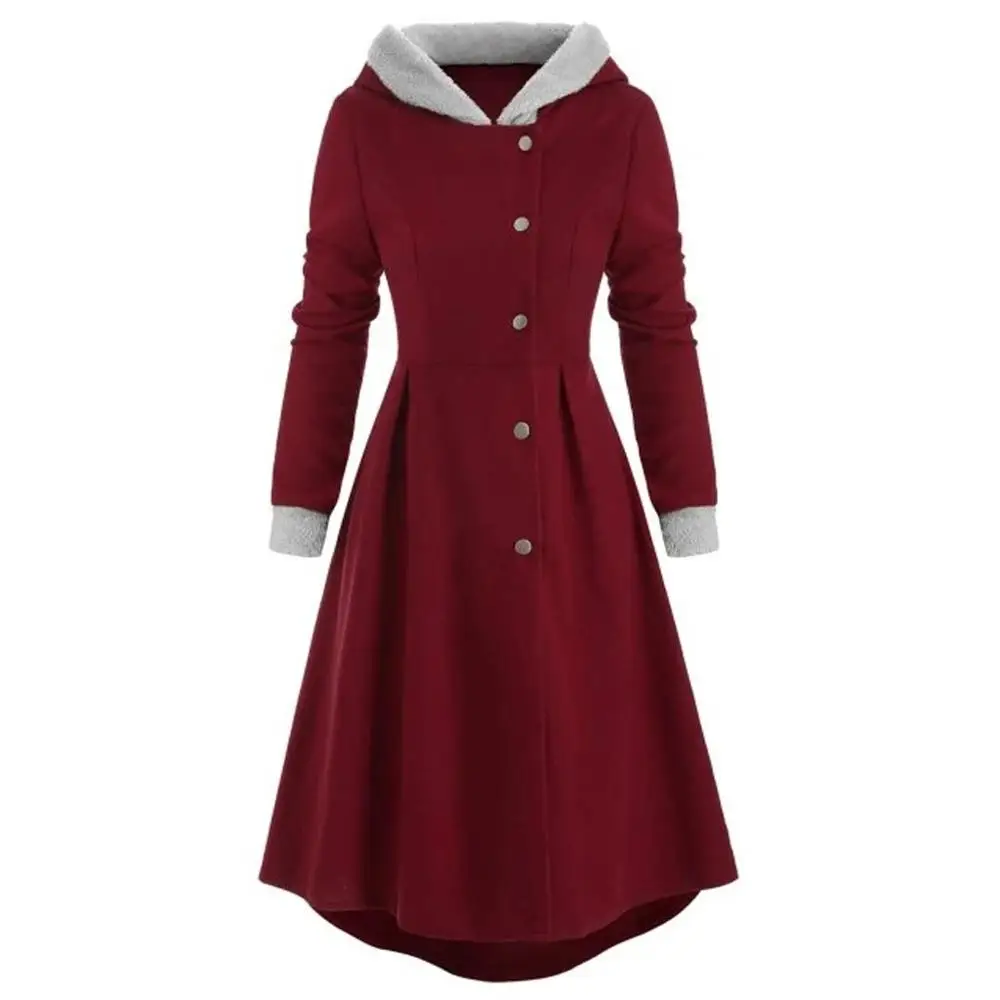 Женское винтажное платье размера плюс с пуговицами длинная юбка капюшоном