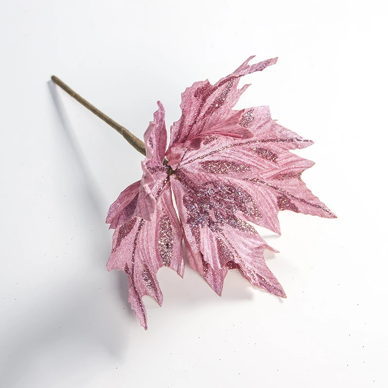 

Artificial Christmas Poinsettia Glitter Poinsettia Flower Pick Xmas Tree Flower Xmas Ornaments New Year's Party Accessories