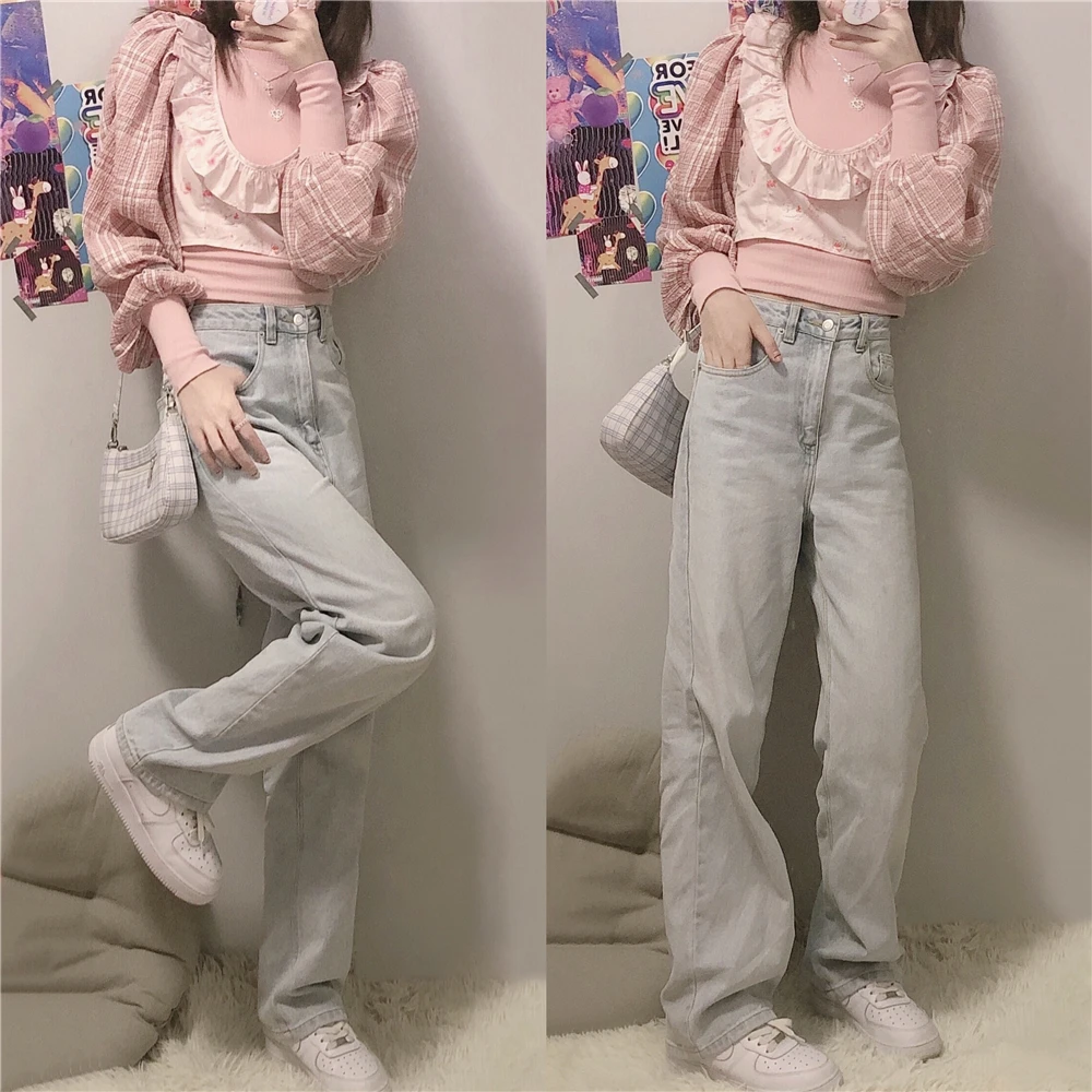 

Womens Fashion Puff Sleeve Slim Fashion T-shirts Shirt falbala Tops Tees Long Sleeve Slim Jumper Pullover Korea preppy style