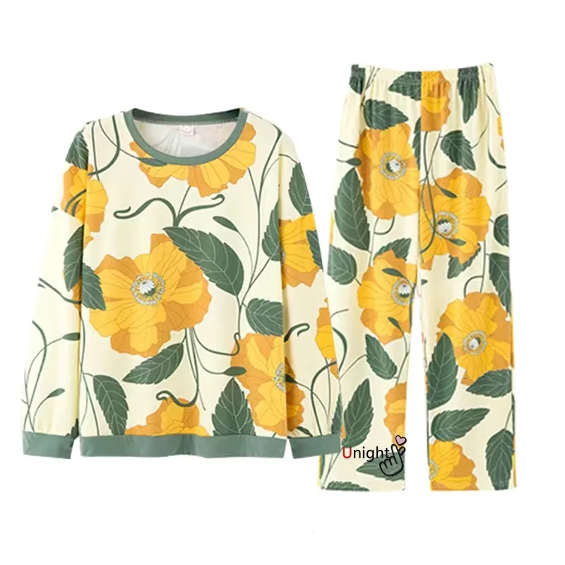 

Women's Cotton Pajamas Sleep Wear Long Sleeve Big Size Cotton Female Home Wear 4XL 5XL Loose Winter Home Clothes 100kg Wear