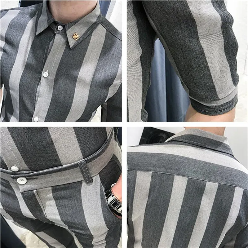 

2019 summer fashion unique design men's suit two-piece casual striped men's slim casual shirt with men's trousers latest men set