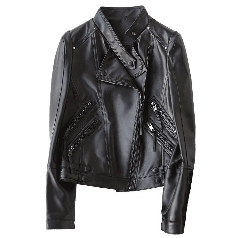 Женская короткая мотоциклетная куртка из натуральной овечьей кожи WYQ1181 | одежда