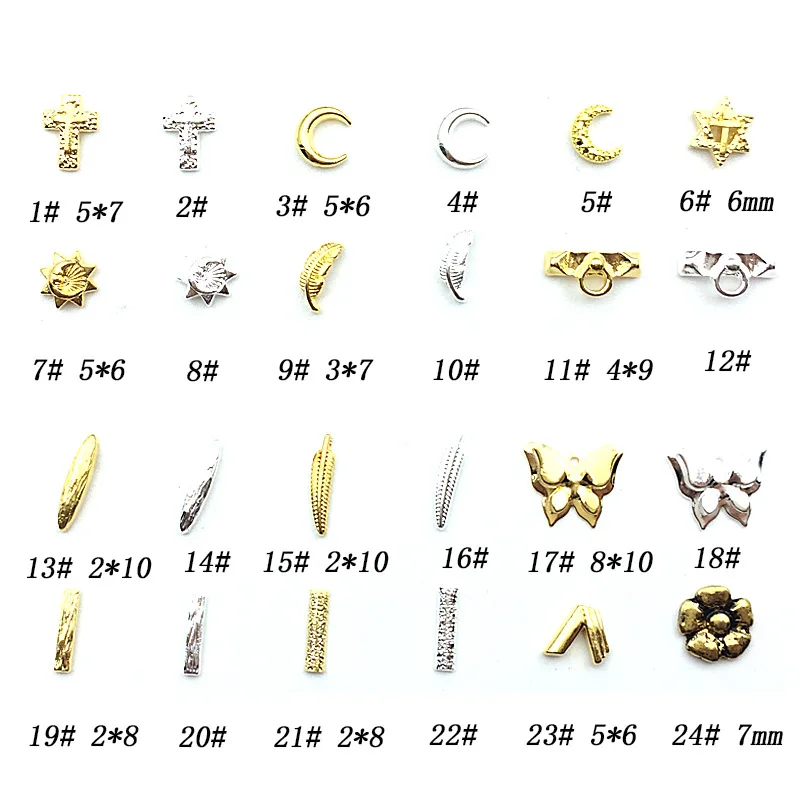 50 шт./упак. металлический дизайн ногтей крест Луна бабочка узором из цветов и