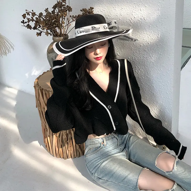 

Lazy Style Chic Gentle Elegant Fashion All-Match V-Neck Cute Casual Women Fresh Feminine Cardigans Knitted Sweaters