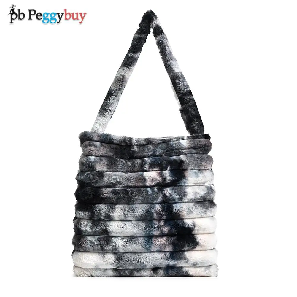 

Retro Ladies Shoulder Bags Tie Dye Printing Underarm Bag Plush Women Casual Purse Handbags for Shopping Travel