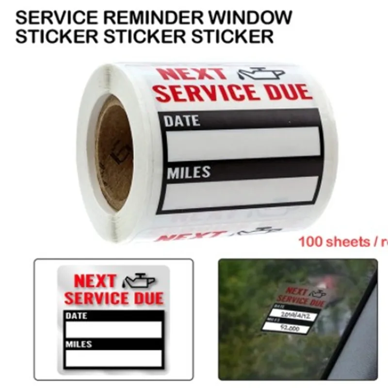 

100 Labels/Roll Oil Change Service Reminder Sticker Car Window Sticker Next Service Due Sticker 5*5cm