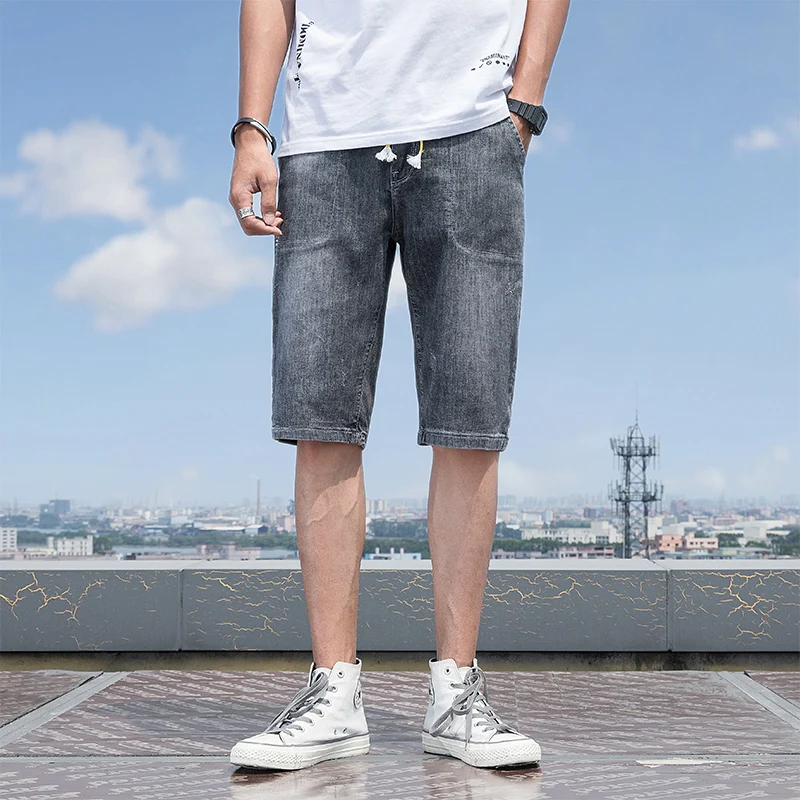 Летние Новые мужские Стрейчевые короткие джинсы модные повседневные облегающие