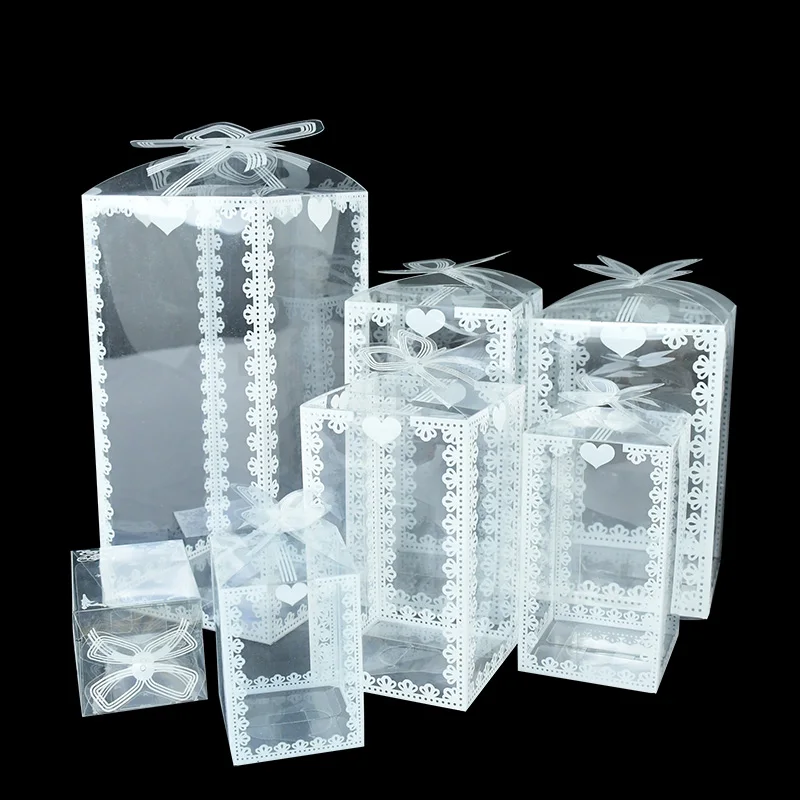 

5 Pcs Creative White Lace Clear PVC Box Packing Model Toys Souvenir Apple Cake Chocolate Gift Candy Transparent Gift Box 7 Sizes