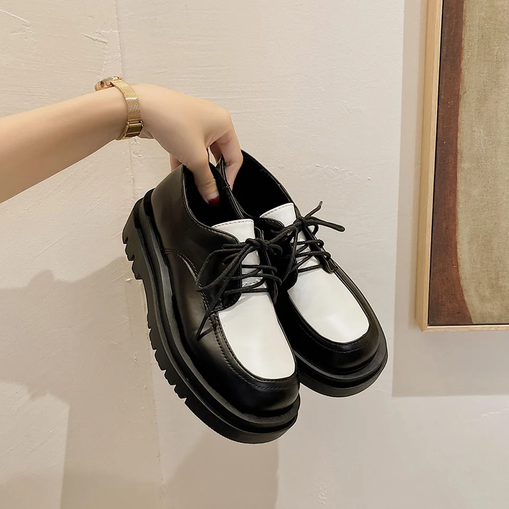 

New Fashion Women Oxfords 2021 Autumn Comfortable Lace Up Platform Flats Office Leather Shoes Women Loafers Casual Boat Shoes