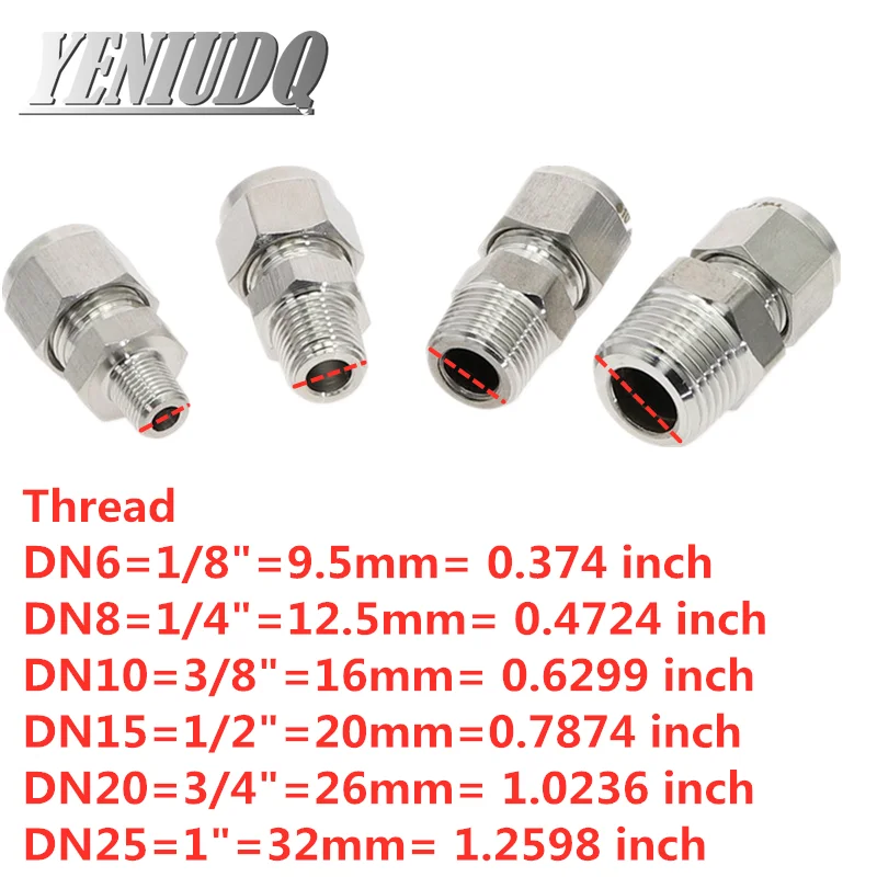 SS 304 Stainless Steel Double Ferrule Compression Connector 6mm 8mm 10mm 12mm Tube to 1/8" 1/4" 3/8" 1/2" Male NPT Pipe Fitting images - 6