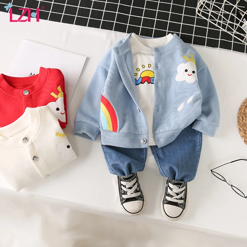 

LZH 2021 Spring New Baby Girls Clothes Sets Cartoon Rainbow Three Piece Set 1-5 Years Children's Sports Suit Casual Kids Outfit