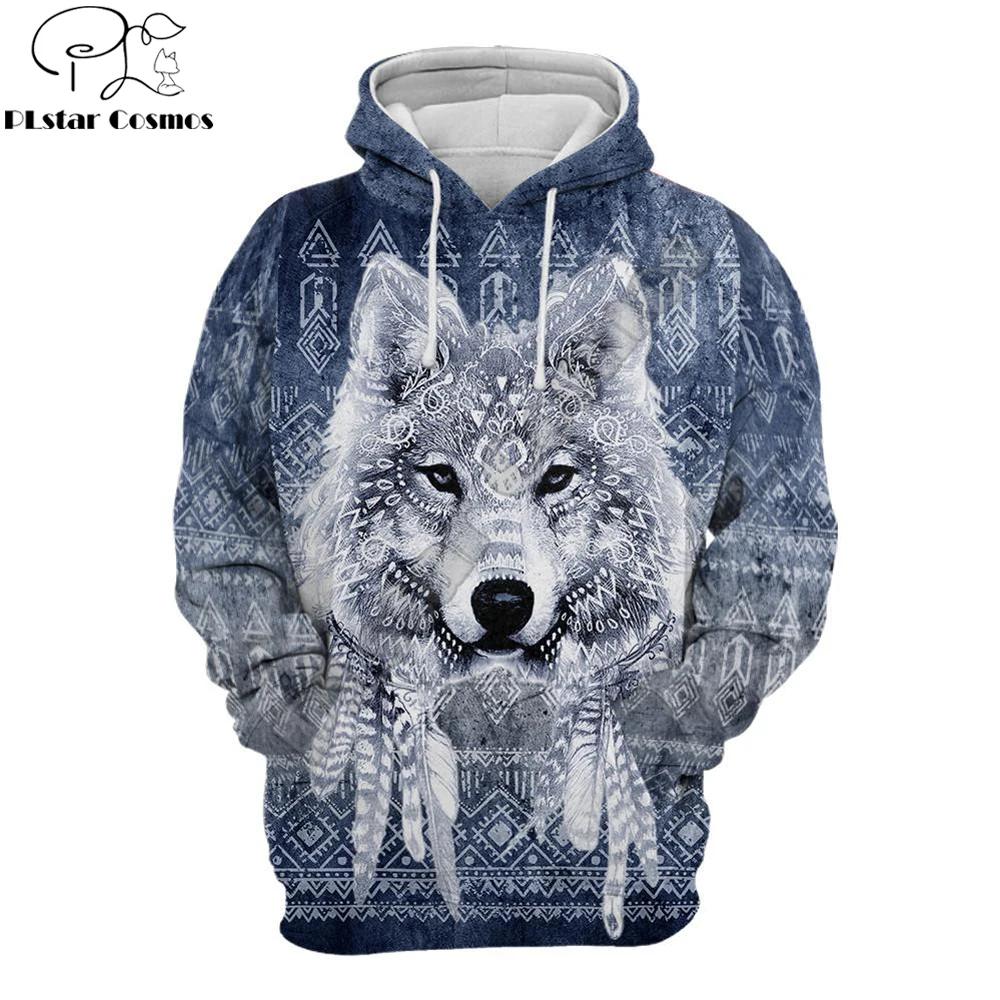 Мужская осенняя толстовка с 3D принтом волка Harajuku унисекс повседневный пуловер