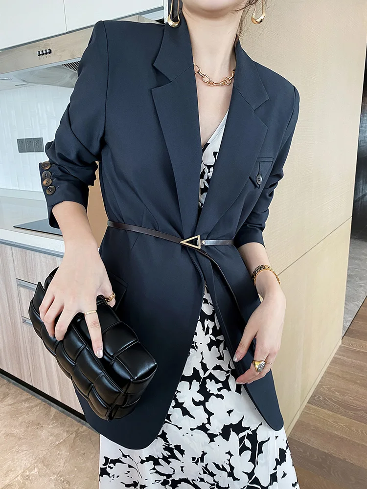 

Dark gray Blazer women's top 2021 spring and autumn wear Korean version casual thin fried Street high-grade vertical sense suit