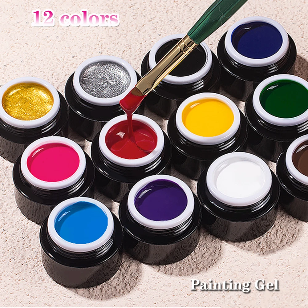 

5g/Jar Nail Painting Gel Varnish Nails Art Stretch Drawing Glue Soak Off UV LED DIY Design For Manicure Polish Set Gel-12 Colors