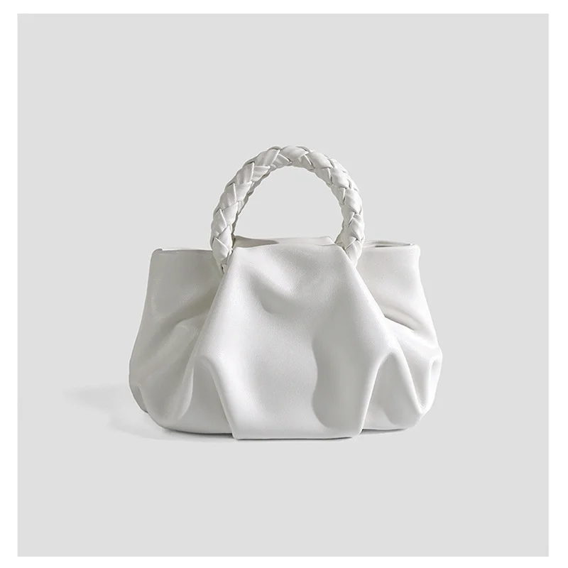 

2021 new European soft leather elegant pure color dumpling bag fold woven handbag fashion simple one-shoulder armpit bag