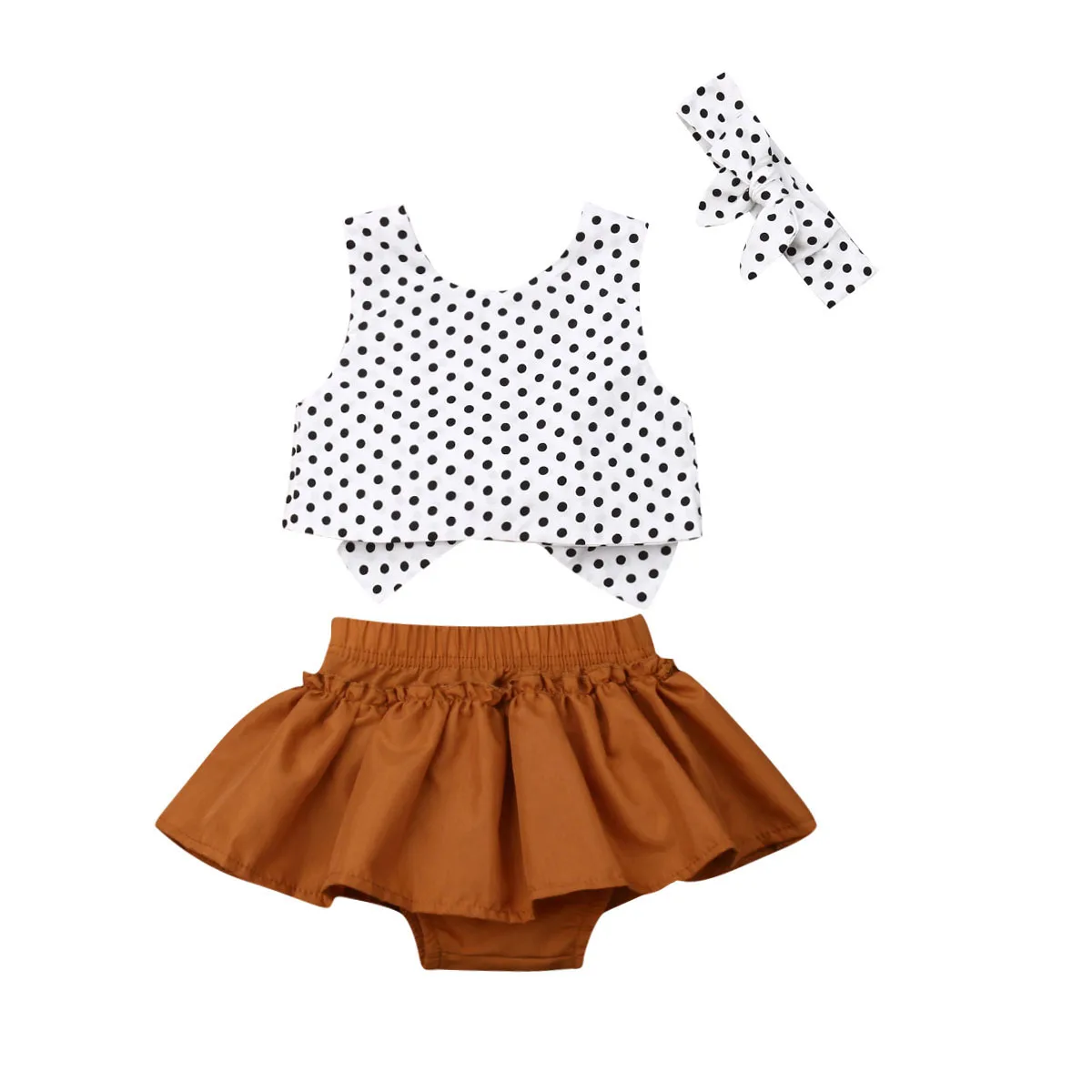 

Комплекты одежды для маленьких девочек, топ без рукавов в горошек + юбка с бантом + повязка на голову для новорожденных 0-24 мес., повседневные ...