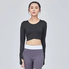 Женский топ для йоги, длинная футболка для фитнеса и йоги, спортивные высокоэластичные женские облегающие дышащие однотонные рубашки с открытой спиной для бега