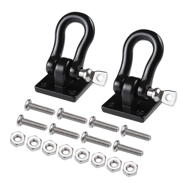 

2Pcs Trailer Towing Buckle Tow Hooks Metal Climbing Trailer Shackles for 1/10 RC Car Truck Climbing Car (Black)