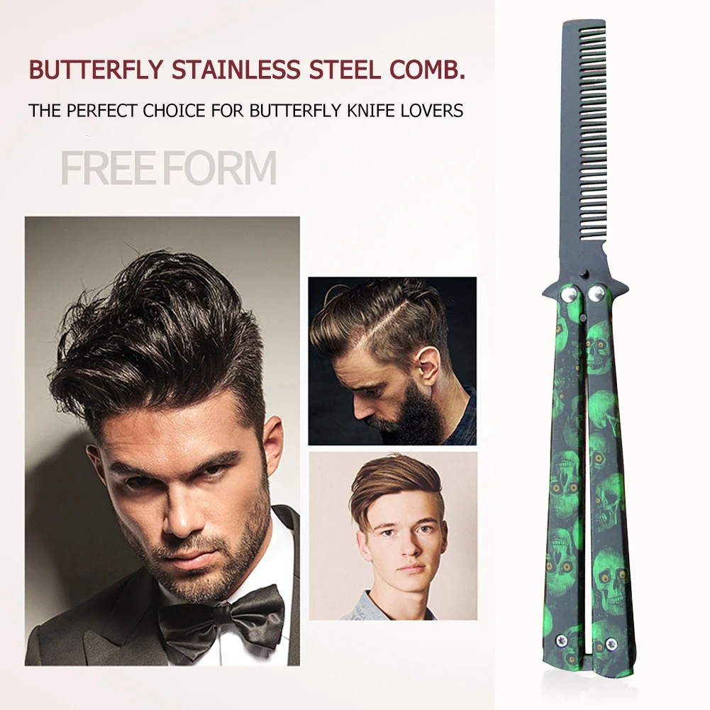 

Butterfly Training Combs Hairdresser Stainless Steel Vintage Skeleton Folding Knife Practice Comb Brush Hairdressing Tools