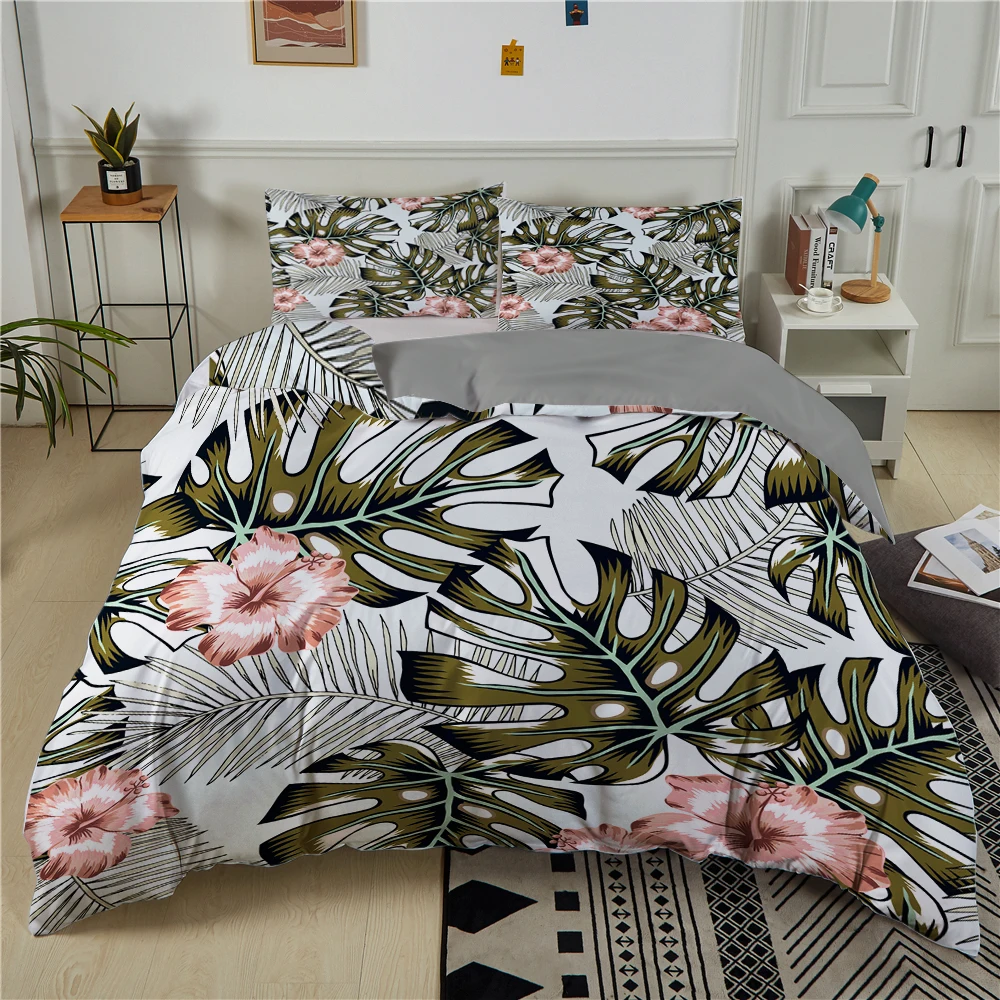 

ZEIMON Wholesales Tropical Leaves 3D Bedding Set Plants Quilt/Duvet Cover Queen King Size And Pillowcase Bedclothes For Bedroom