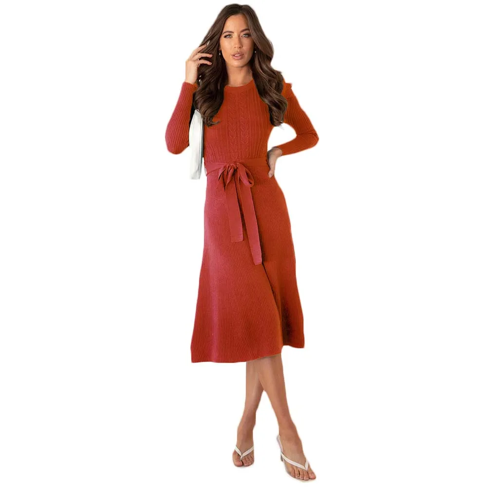 

Осень/Зима 2021 НОВАЯ Трикотажная юбка с длинным рукавом, темперамент средней длины, тонкое платье, базовая юбка-свитер H664