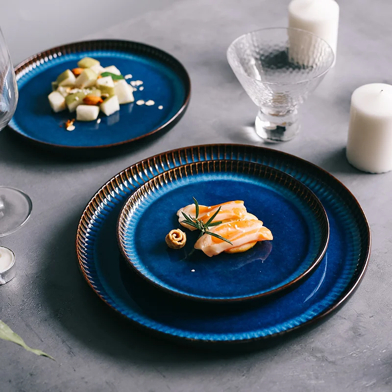 KINGLANG Strip Nordic Ceramic Plate Flat Steak Dinner Dish Household Procelain Western Rice Plates | Дом и сад