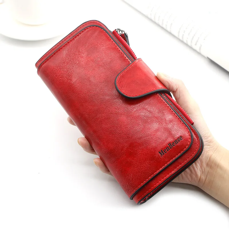 

Women's Long Wallet Simple Oil Wax PU Leather Fashion Luxury Female Coin Purse Card Holder Clutch Women's Handbag Money Bags