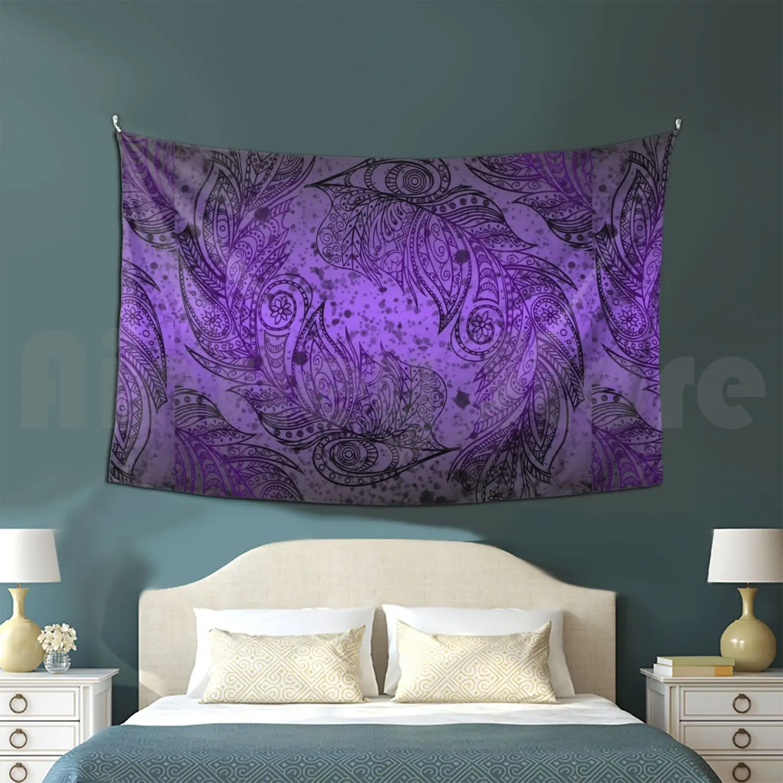 

Boho Feather Tapestry Living Room Bedroom Boho Bohemian Gypsy Colorful Unique Design Original Design Graphic