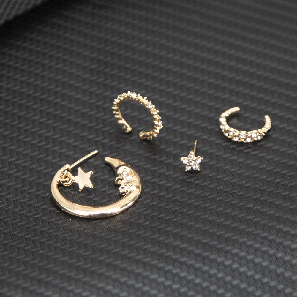 4 шт./компл. набор серег золотистого цвета луна звезды сережек для женщин